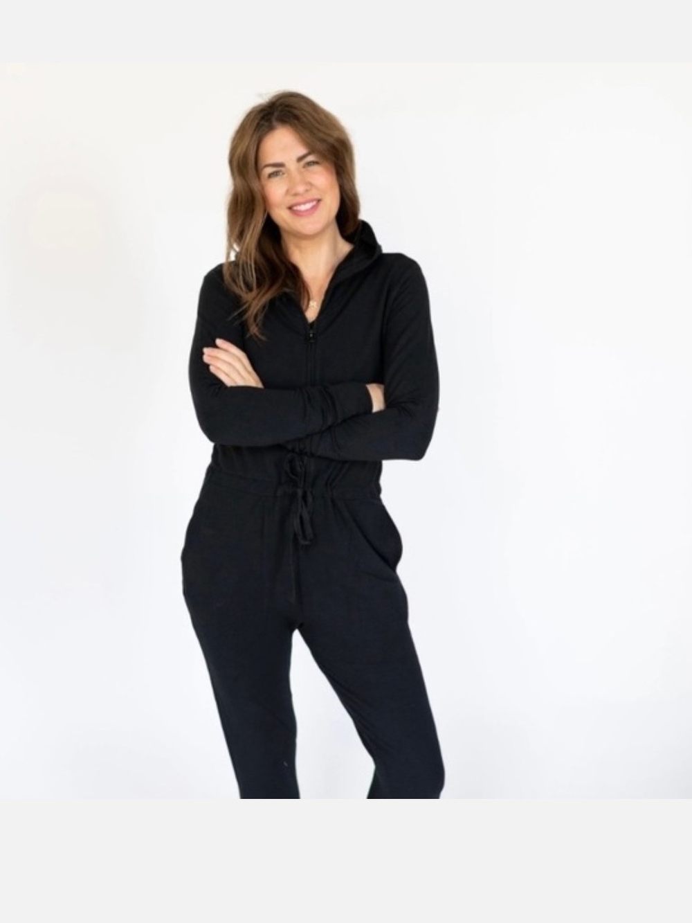 Smash + Tess Black Zip Front Drawstring Jumpsuit